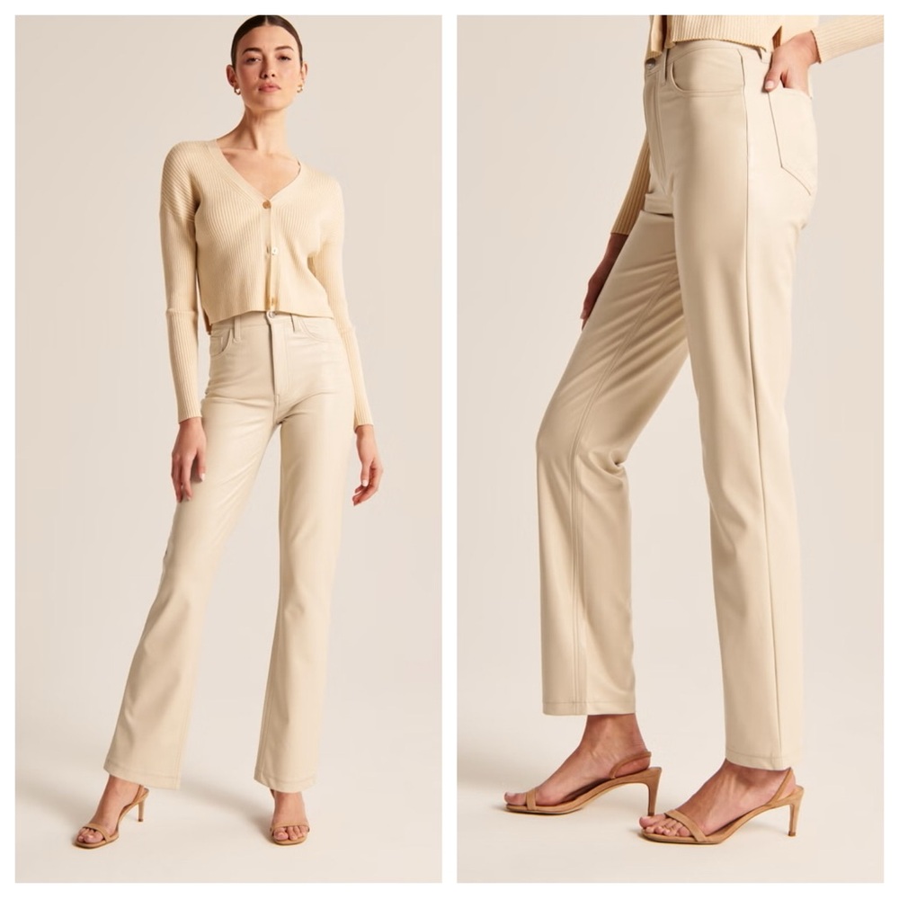 Abercrombie & Fitch The 90s Straight Ultra High Rise Vegan Cream Leather Pants